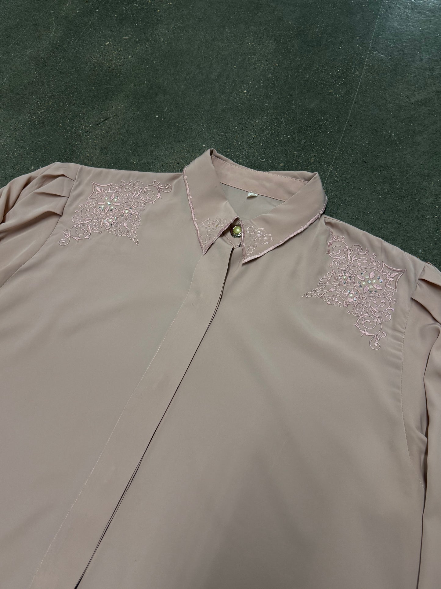Vintage 1990s Embroidered Silk Button Up