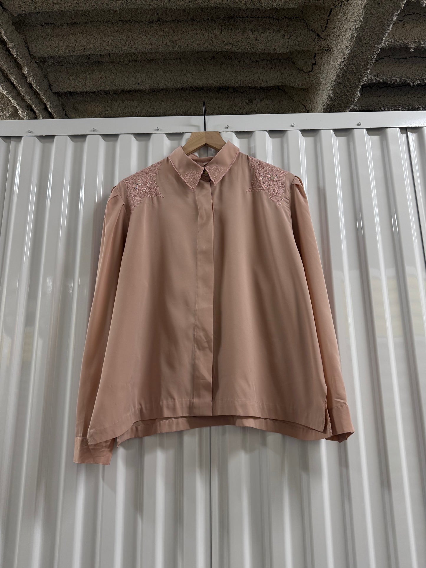 Vintage 1990s Embroidered Silk Button Up