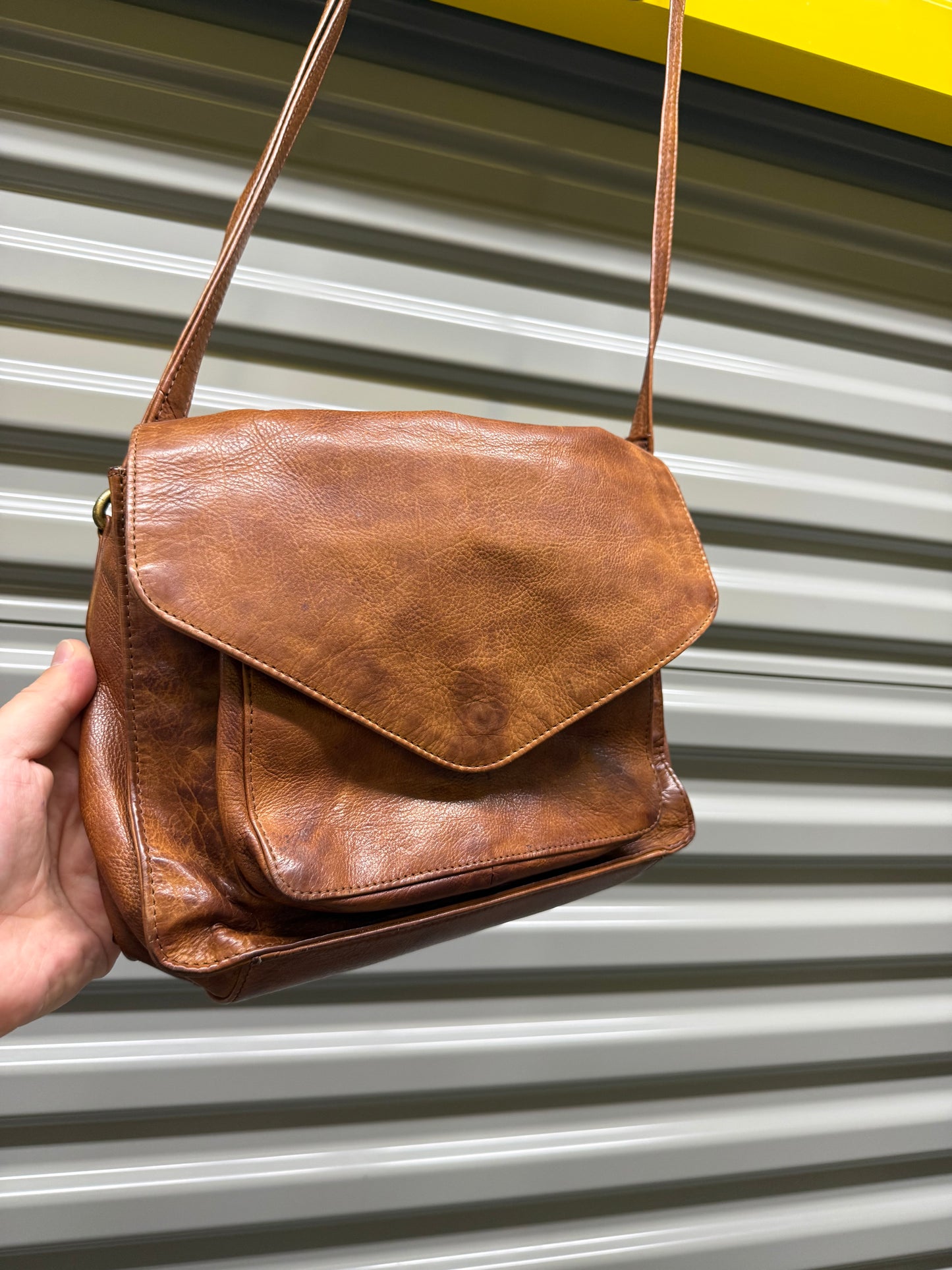 Vintage Genuine Brown Leather Purse / Shoulder Bag Crossbody