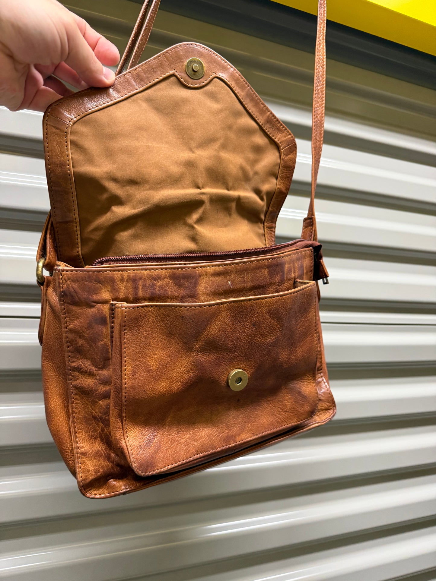 Vintage Genuine Brown Leather Purse / Shoulder Bag Crossbody