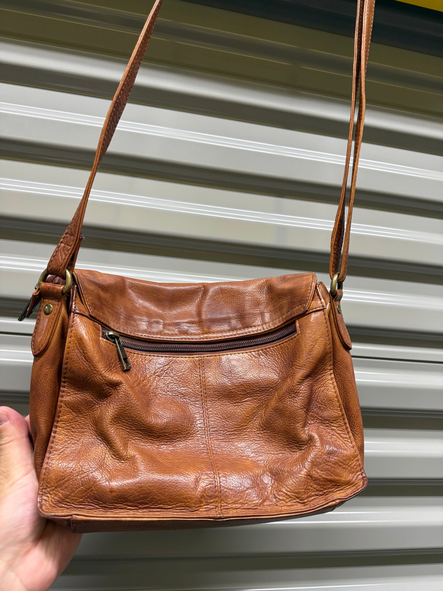 Vintage Genuine Brown Leather Purse / Shoulder Bag Crossbody