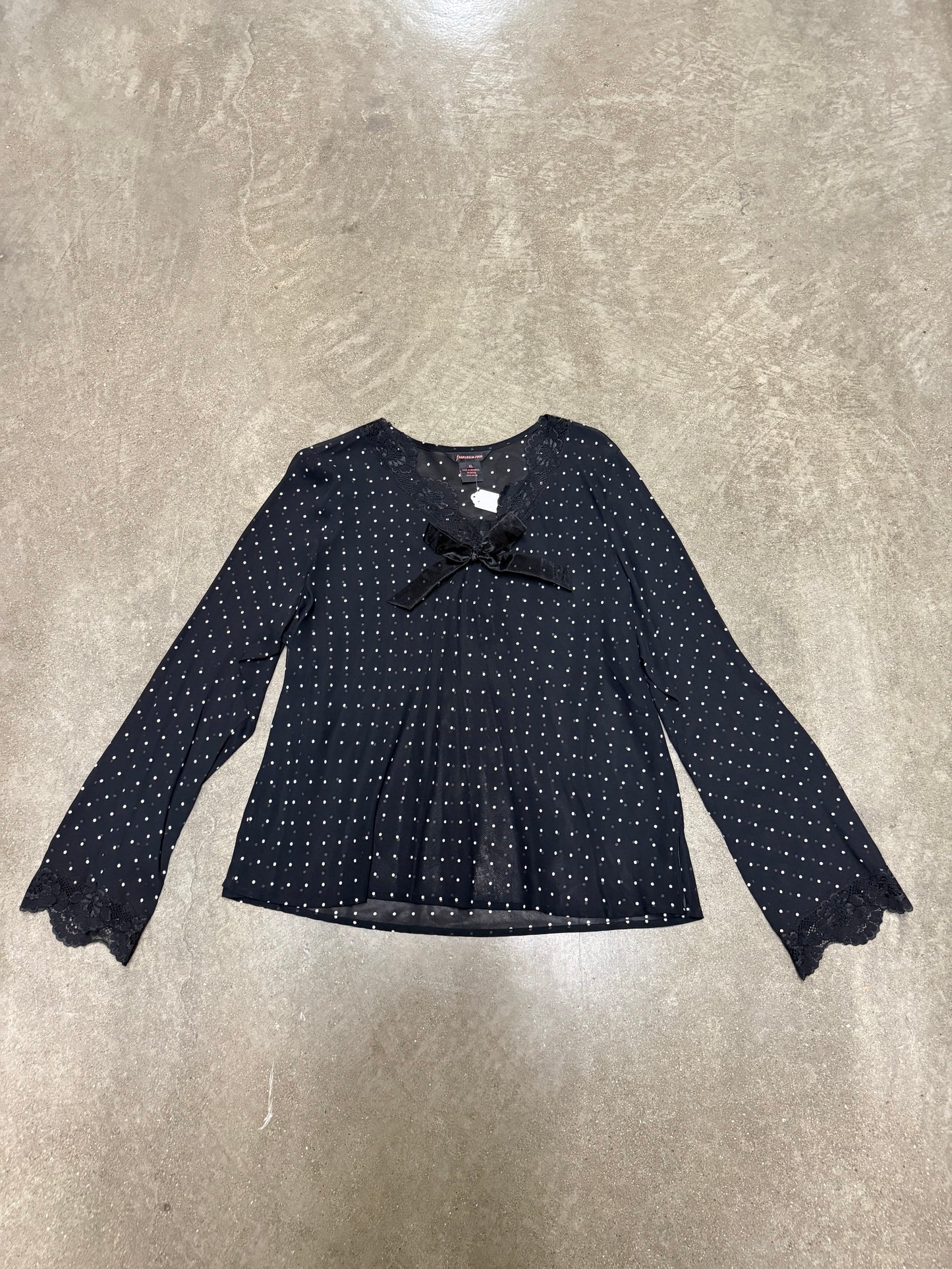 Vintage Women’s Polka Dot Sheer Long-sleeve Blouse Shirt