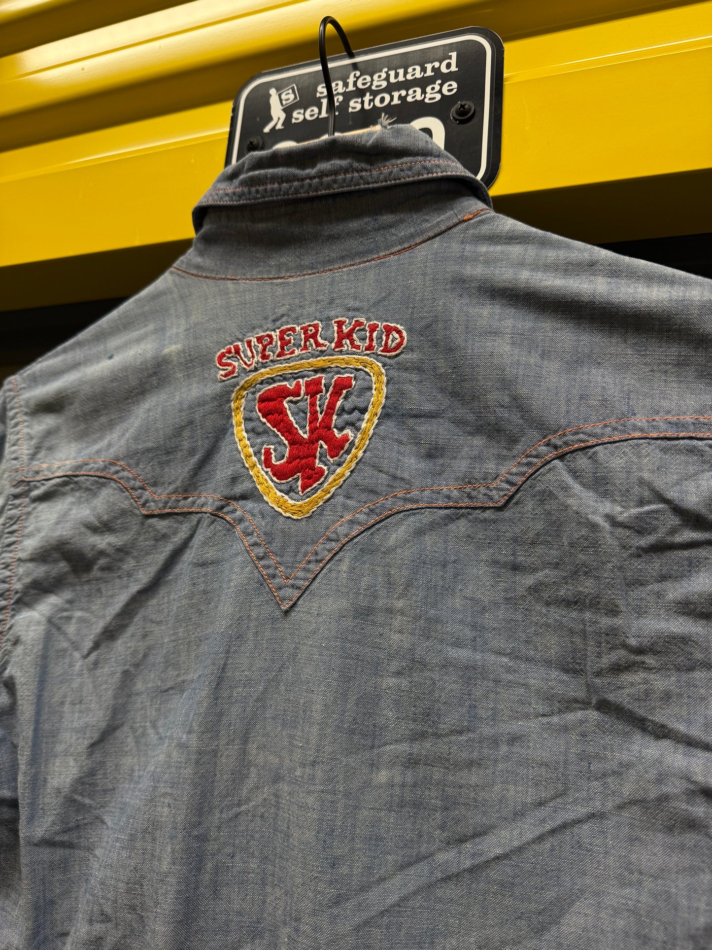 Vintage Denim Pearl Snap Chain-stitched Button-Up Shirt