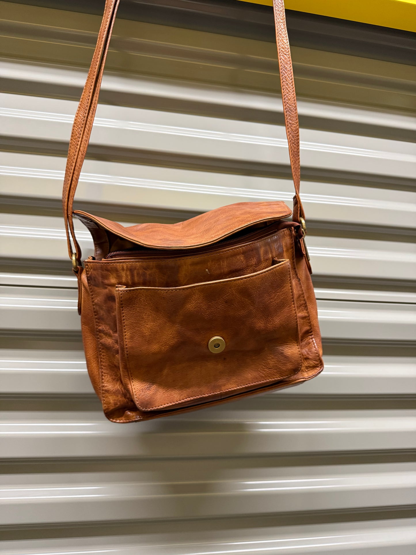 Vintage Genuine Brown Leather Purse / Shoulder Bag Crossbody