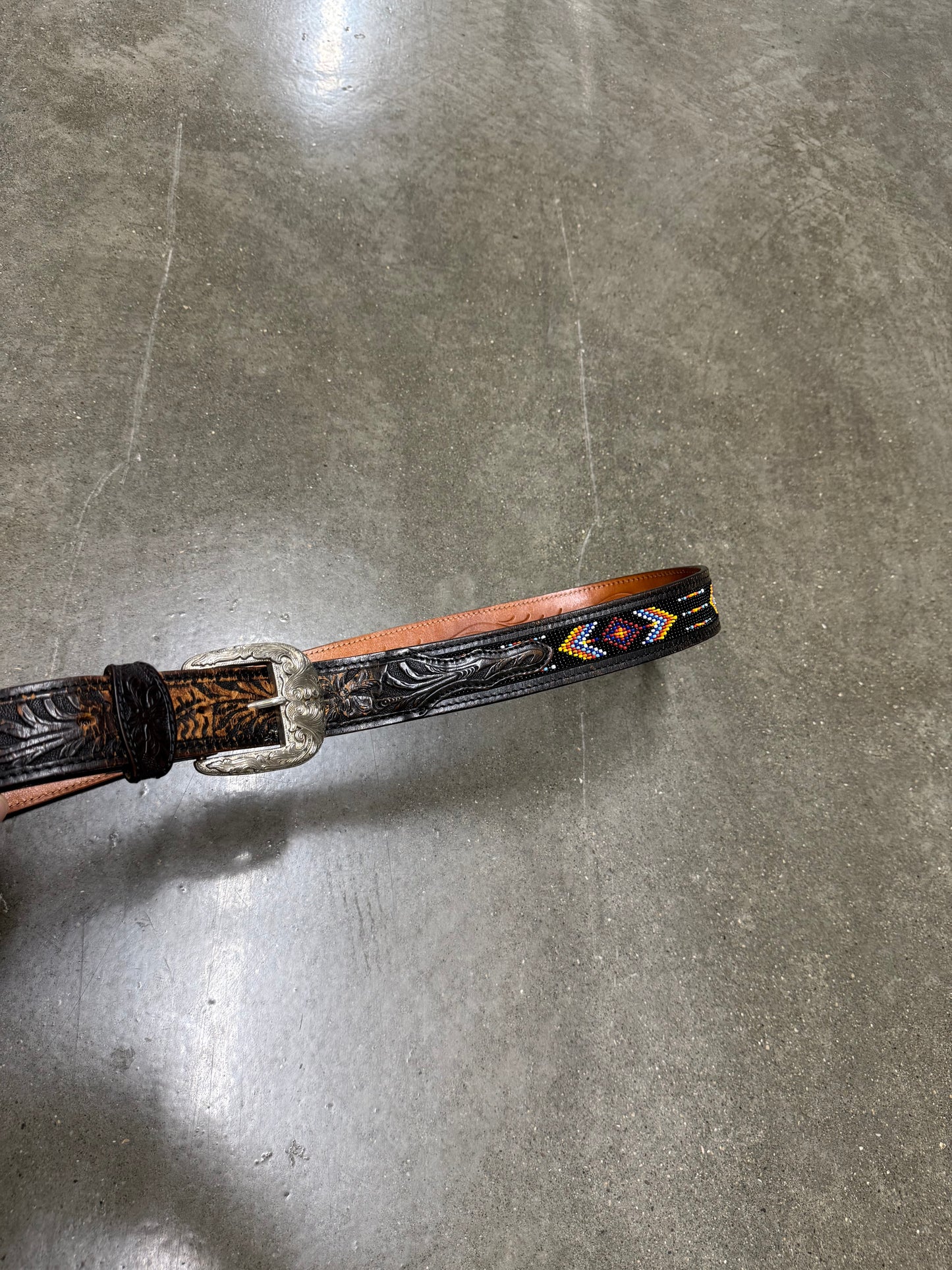 Vintage Genuine Leather Beaded Belt