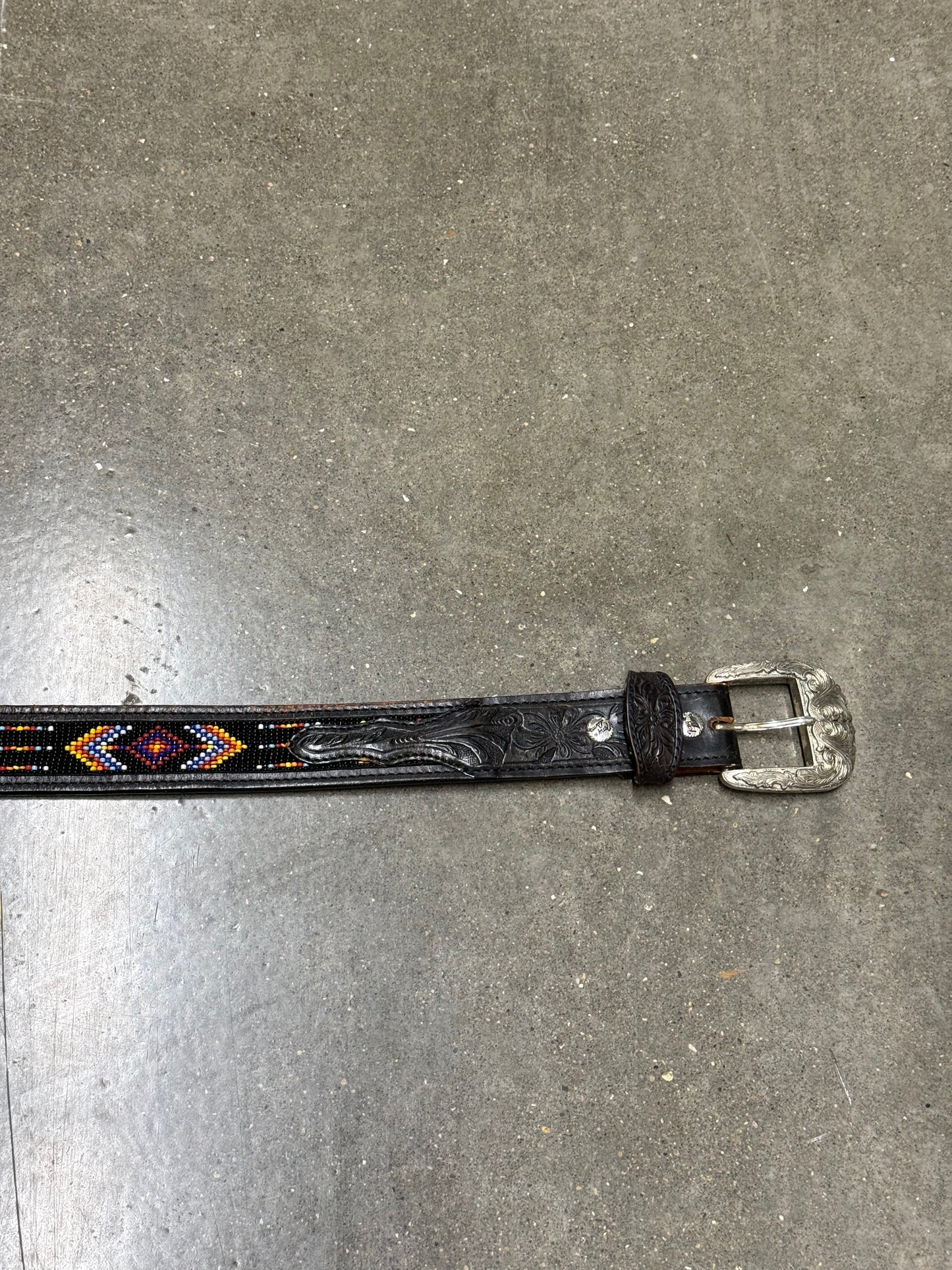 Vintage Genuine Leather Beaded Belt