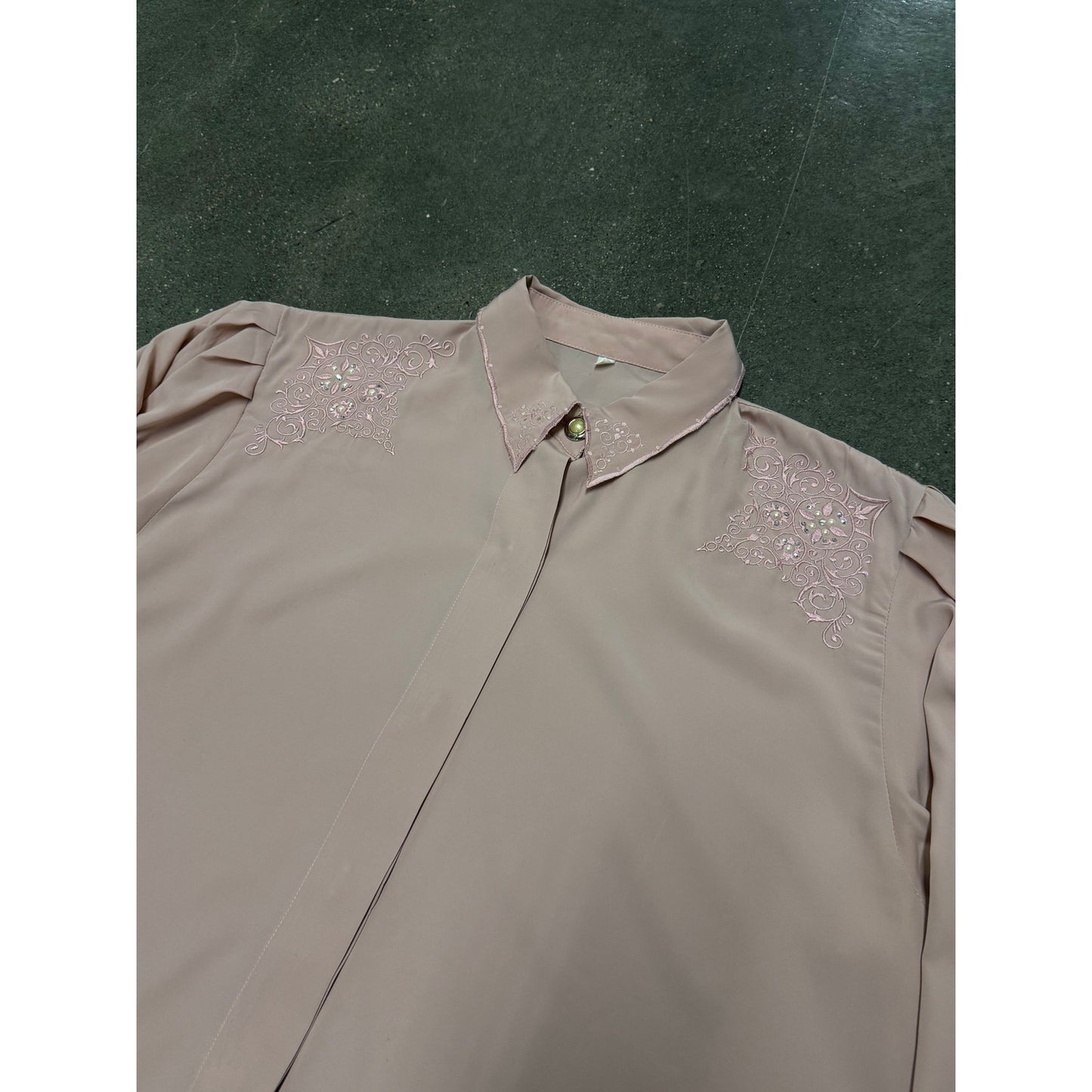 Vintage 1990s European Embroidered Silk Button Up