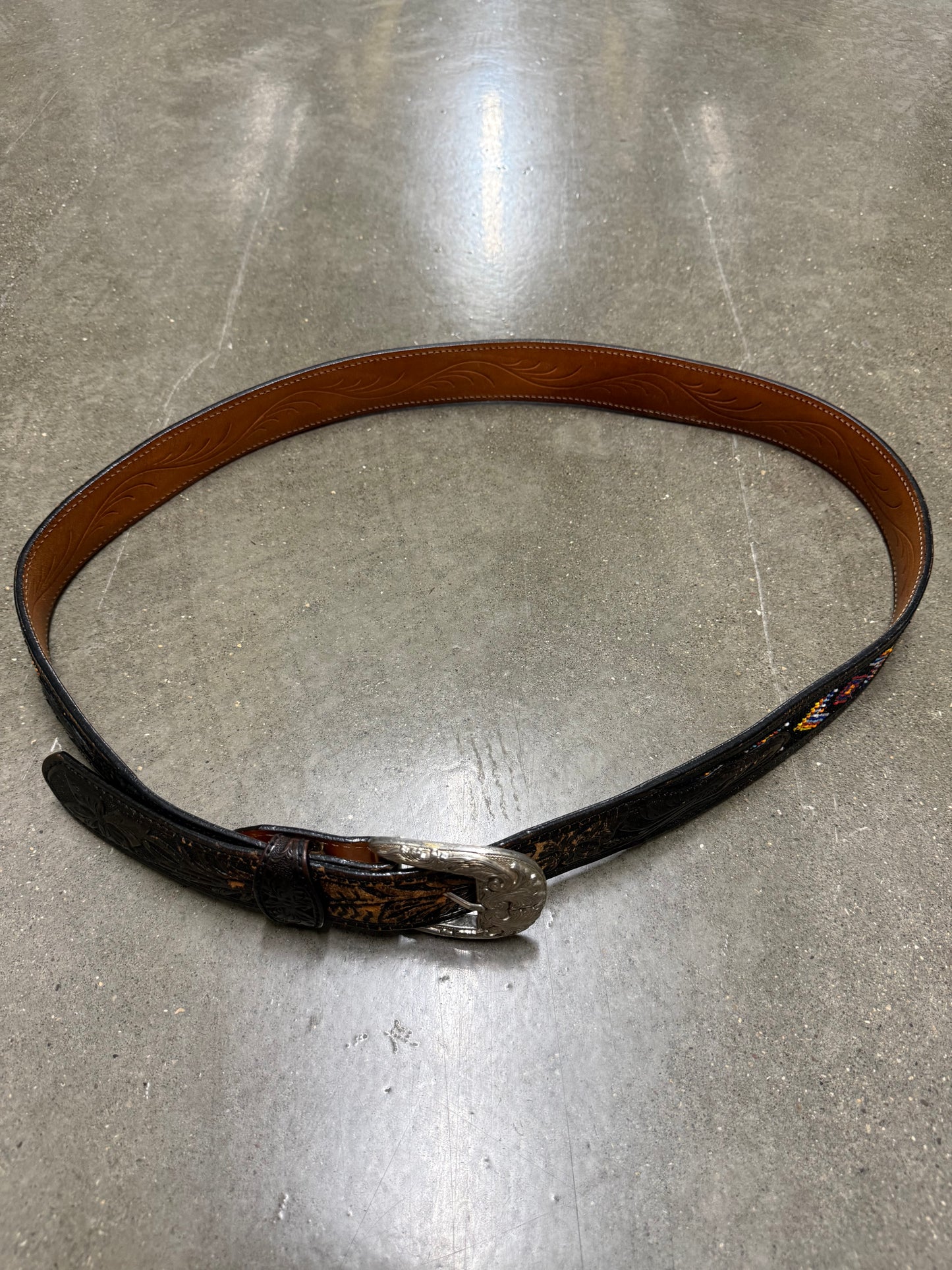 Vintage Genuine Leather Beaded Belt
