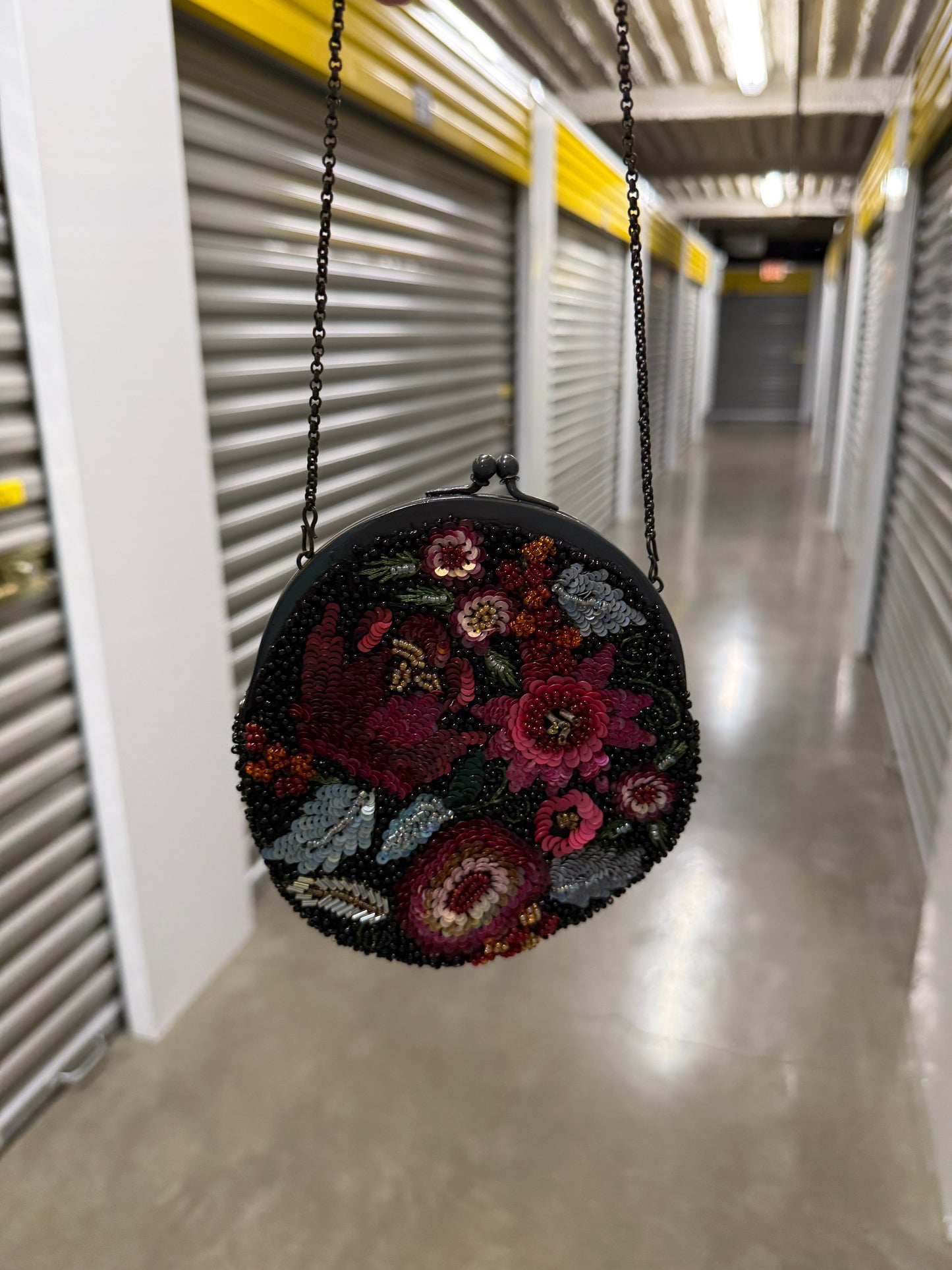 Vintage Floral Beaded Round Clutch