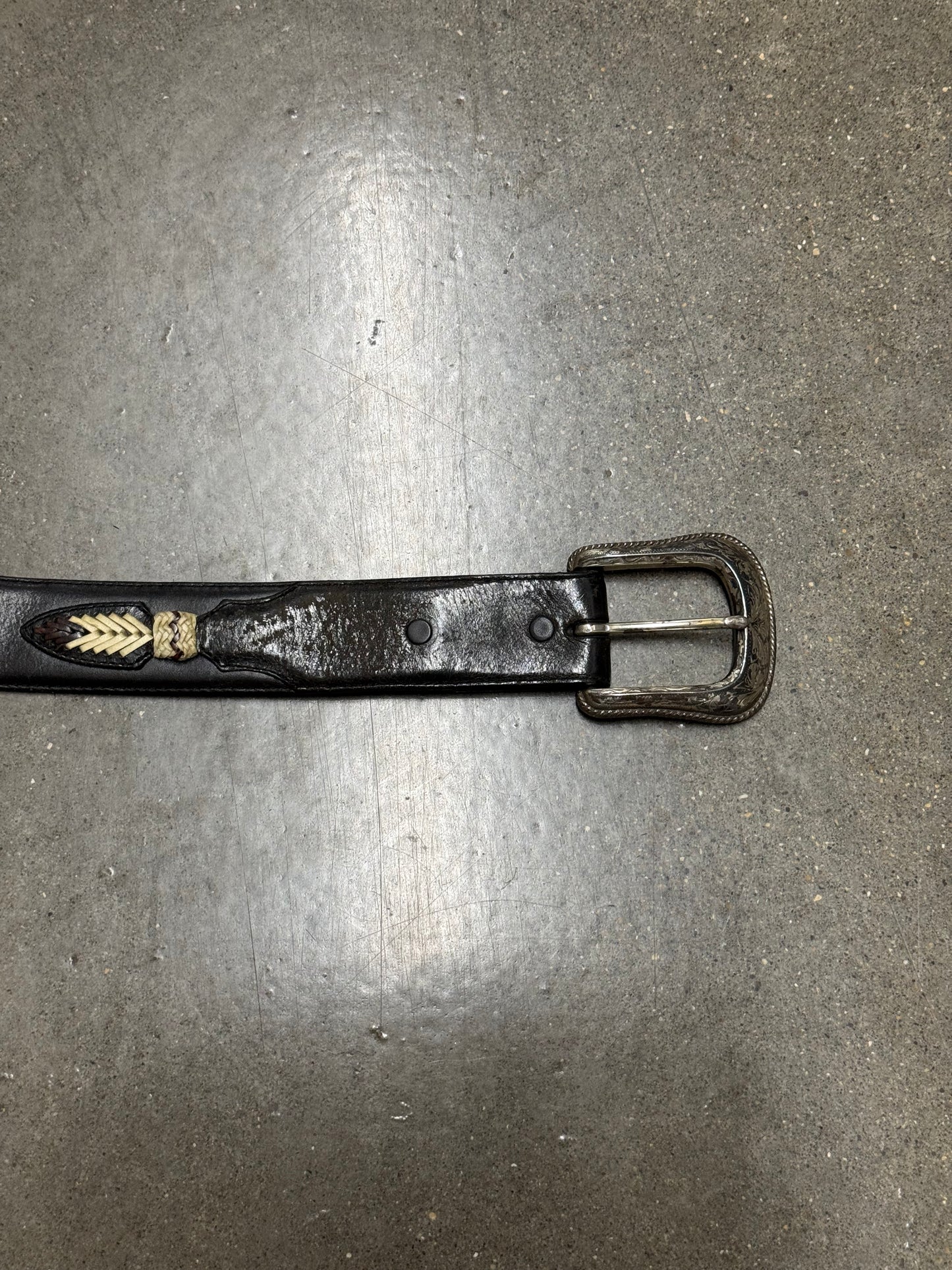 Vintage Genuine Leather Black Brown Western Belt
