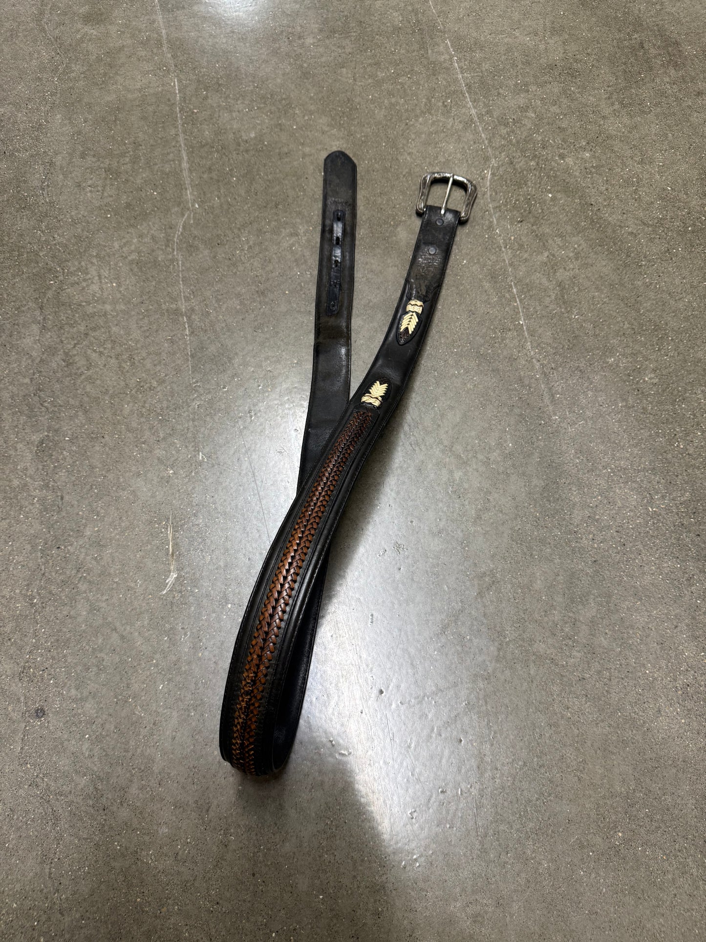 Vintage Genuine Leather Black Brown Western Belt