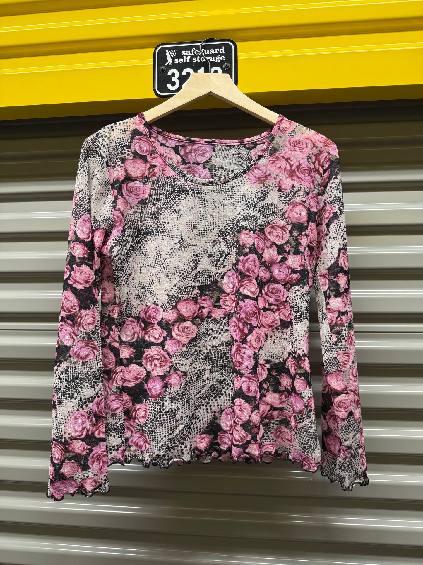 Vintage Sheer Floral Womens Blouse Longsleeve Shirt