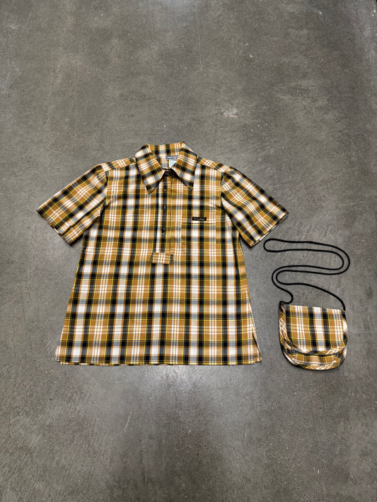 Vintage Women’s Plaid Button-Up Shirt with Matching Side Bag