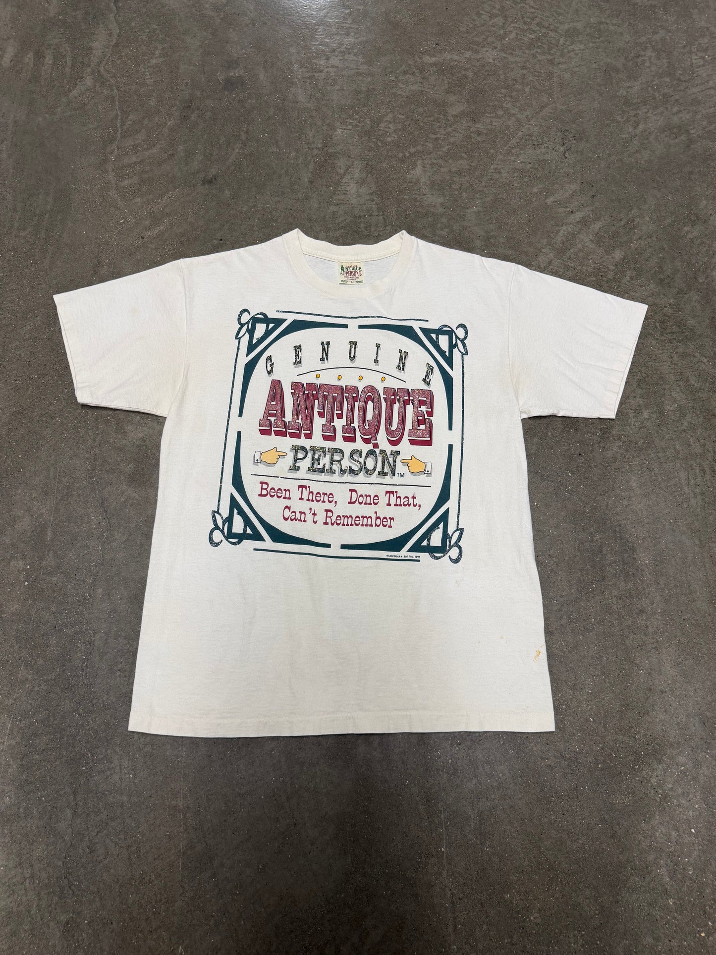 Vintage 1993 Antique Person Funny Humor T-shirt