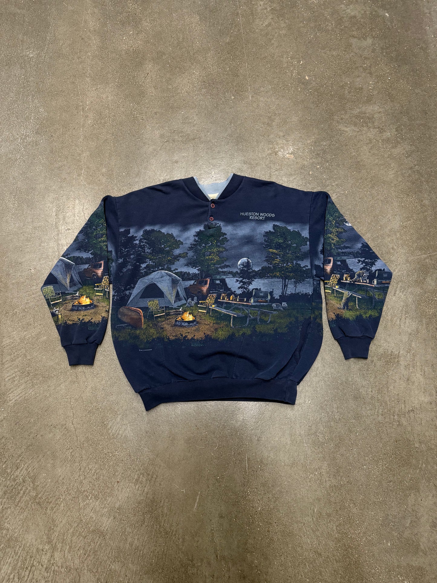 Vintage Y2K Heuston Woods Camping Henley Crewneck