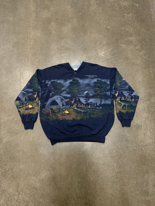 Vintage Y2K Heuston Woods Camping Henley Crewneck