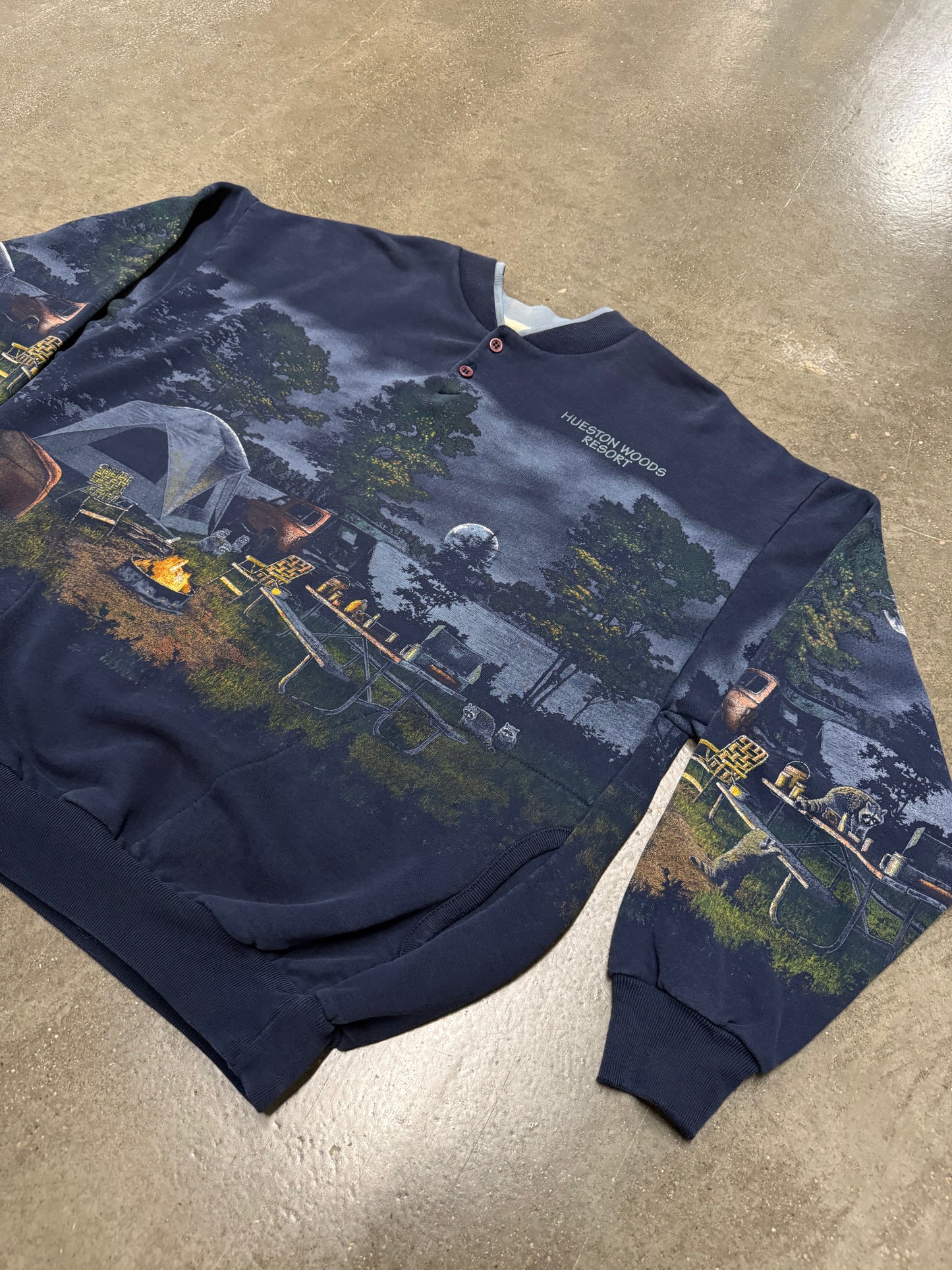 Vintage Y2K Heuston Woods Camping Henley Crewneck