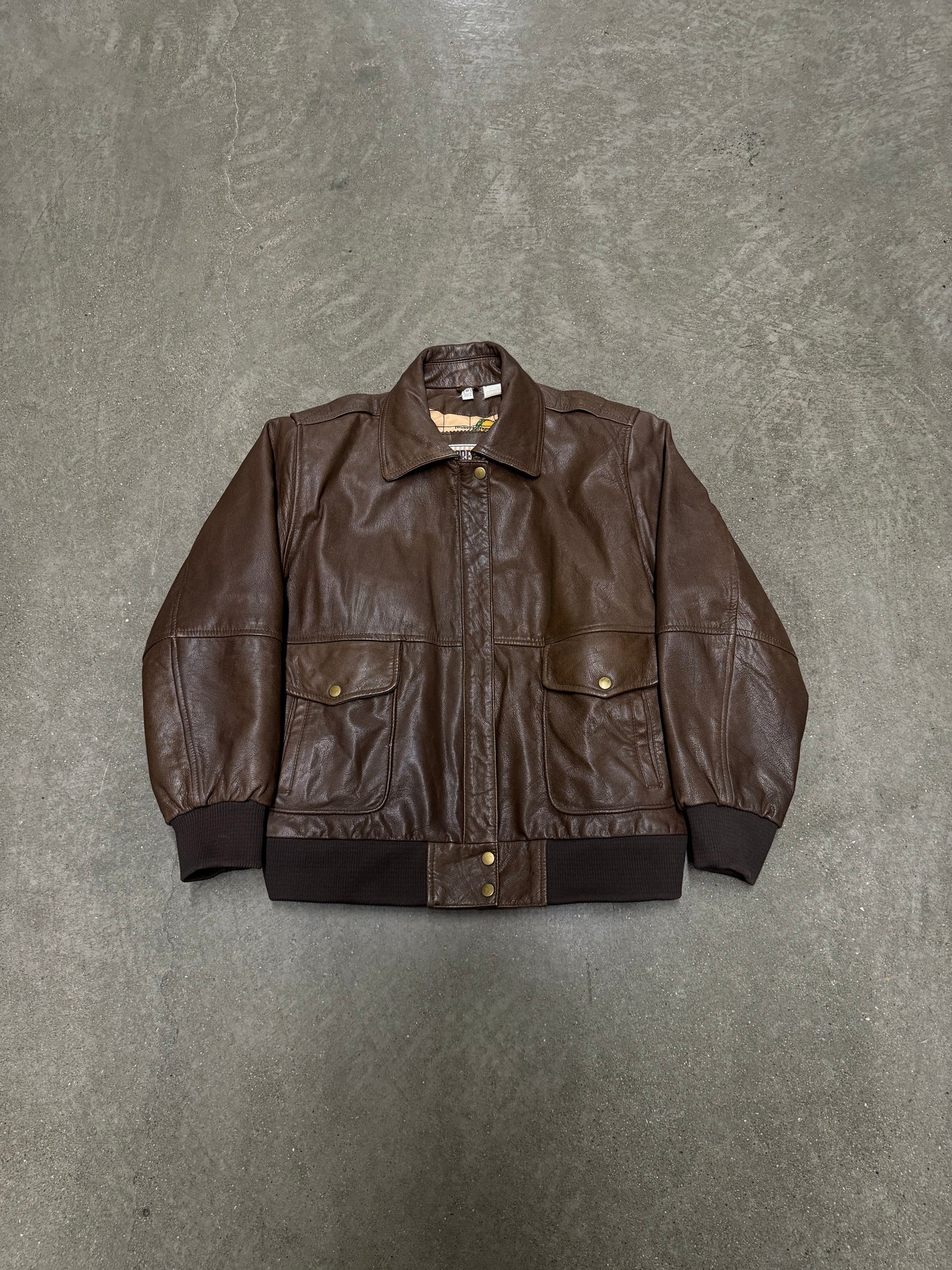 Vintage 90s Y2K Brown Leather Flight Jacket