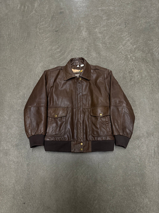 Vintage 90s Y2K Brown Leather Flight Jacket